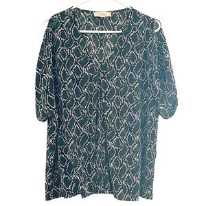 00061 -‎ Michael Kors Green Snake Print Cold Shoulder Blouse Top XL